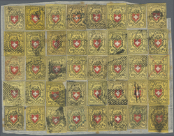 O Schweiz: 1850, 10 Rp. Schwarz /rot Auf Gelb, Bogenrekonstruktion Von 40 Marken, Meist Farbfrische Gut Gerandet - Unused Stamps