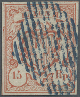 O Schweiz: 1852 Rayon III 15 Rp. (mit Kleinen Wertziffern), Entwertet Mit Klar Aufgesetzter Eidg. Raute In BLAU, - Nuovi