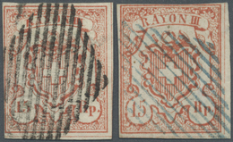 O Schweiz: 1852 Rayon III 15 Rp. (kleine Wertziffern), Type 7, In Dunkelziegelrot Mit Schwarzer Eidg. Raute Sowi - Unused Stamps