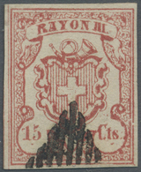 O Schweiz: 1852 Rayon III 15 Cts. Karminrosa, Type 7, Entwertet Mit Schwarzer Eidg. Raute, Farbfrisch, Allseits - Nuovi