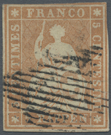 O Schweiz: 1854 Strubel 5 Rp. Orangebraun Vom 1. Münchner Druck, Sauber Und Kopffrei Gestempelt Mit Schwarzer Ei - Unused Stamps