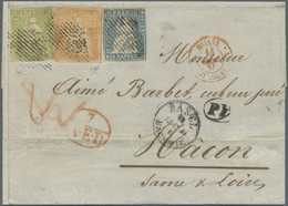 Br Schweiz: 1857: Dreifarbenfrankatur "Sitzende Helvetia" Auf Faltbriefhülle (Büge, Kl. Risse) Nach Frankreich Fr - Unused Stamps