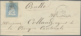 Br Schweiz: 1857, 10 P. Milchblau, Linkes Bogenrandstück Mit Berührtem, Teils Weißrandigem Schnitt Auf Brief Von - Unused Stamps