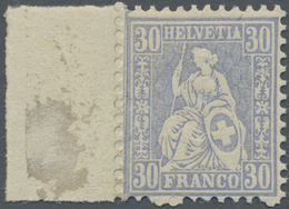 ** Schweiz: 1867, 30 Rp. Mattultramarin, Farbfrisches Exemplar Vom Linken Bogenrand (dort Vs. Anhaftungen), Postf - Unused Stamps