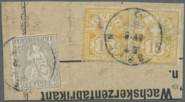 Brrst Schweiz: 1881/1882: Sitzende Helvetia 40 Rp. Grau Auf Faserpapier In Ausgabenmischfrankatur Mit Ziffern 15 Rp. - Unused Stamps