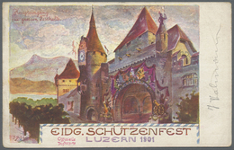 Schweiz: 1901 Eidg. Schützenfest Luzern: Zwei Verschiedene Ansichtskarten, Einmal Am 6.VII.01 Nach Ungarn (Dru - Unused Stamps