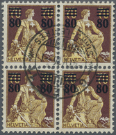 O Schweiz: 1915, 80 Auf 70 C. Sitzende Helvetia Als Gestempelter 4-er Block, Signiert Weid - Unused Stamps