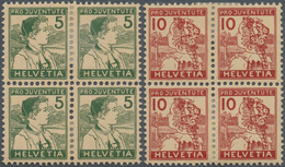 /* Schweiz: 1915, 5 C Und 10 C Pro Juventute Je In Viererblock Mit Sauberem Falz, Zumstein 775,- SFr. - Unused Stamps