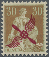 ** Schweiz: 1920, 30 R. Flugpost, Einzeln Und Im Viererblock Aus Der Linken Oberen Bogenecke, Tadellos Postfrisch - Unused Stamps