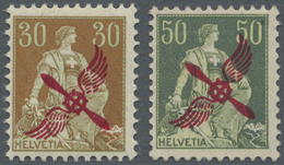 ** Schweiz: 1919-20 Beide Flugpostmarken Mit Propelleraufdruck, Postfrisch, 50 Rp. Mit Kleinem Eckzahnbug Sonst I - Unused Stamps