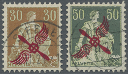 O Schweiz: 1919-20 Flugpostmarken 30 Rp. Und 50 Rp. Je Mit Propelleraufdruck, Gebraucht Mit Stempel "SIEBNEN 6.I - Unused Stamps