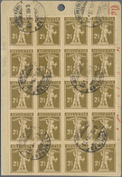 Br Schweiz: 1924, Tellknabe 2½ Rp. Als 20-er Block + Viererstreifen Auf Paket-Label Gest. "ZÜRICH 6.VIII.28" - Unused Stamps