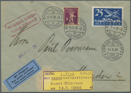 Br Schweiz: 1928 (14.5.) ERSTFLUG BASEL-MÜNCHEN Und Retour: Zwei Briefe Vom 14.V.1928 Mit Erstflug Basel-München - Unused Stamps
