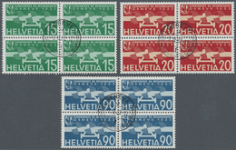 /O Schweiz: 1932 (2.II.): Flugpostsatz Je Im Viererblock Mit Zentrischem ERSTTAGSSTEMPEL "GENEVE Conférence Genér - Unused Stamps