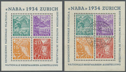 **/O Schweiz: 1934, Blockausgabe: Nationale Briefmarken-Ausstellung, Einmal Postfrisch Und Einmal Gestempellt. Mich - Unused Stamps