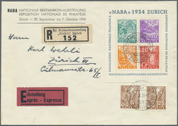 Br Schweiz: 1934 NABA-Block Mit Zusatzfrankatur Auf Ausstellungsumschlag Als Orts-R-Expressbrief Zürich, übergehe - Unused Stamps