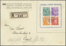 Br Schweiz: 1934 NABA-Block Auf Ausstellungsumschlag Als Chargebrief Nach Basel, Entwertet Mit Ausstellungsstempe - Unused Stamps