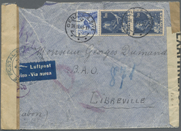 Br Schweiz: 1943. Luftpostbrief (Fehler) Nach Libreville Mit 2x 1 F 50 Blau Und 30 Rp Blau, übergehend Entwertet - Unused Stamps