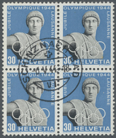 O Schweiz: 1944, 30 Rp. Olympisches Komitee Im 4er-Block, Dabei Rechte Obere Marke Mit Retusche "dunkler Fleck I - Unused Stamps