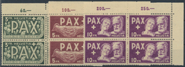 **/ Schweiz: 1945, PAX-Satz In Postfrischen Viererblöcken Aus Der R.o. Bogenecke. - Unused Stamps