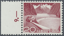 ** Schweiz: 1949, Freimarke: 20 Rp Grimsel-Stausee, URTYPE, Ungefaltetes Postfrisches Luxus-Randstück Mit Reihenw - Unused Stamps