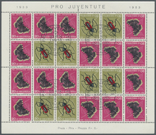 O Schweiz: 1953, Pro Juventute Als Gestempelter Kehrdruck-Kleinbogen Mit 4 X H-Blatt 46. Attest Renggli. - Unused Stamps