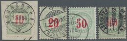 O Schweiz - Portomarken: 1883 Vier Sauber Gestempelte Werte Der 'Blaugrünen', Dabei 10 Rp. (auf Briefstück), 50 - Impuesto