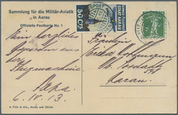 Br Schweiz - Halbamtliche Flugmarken: 1913, 50 C. Flugpost Aarau - Olten Und 5 C. Freimarke Je Mit Flugpost-Sonde - Used Stamps