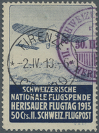 O Schweiz - Halbamtliche Flugmarken: 1913: "Herisau" 50 Cts., Sauber Entwertet Mit Dem Flugpoststempel Herisau ( - Used Stamps