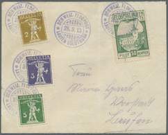 Br Schweiz - Halbamtliche Flugmarken: 1913 LAUFEN 50 C. Grün, Type V, Zusammen Mit Tell 2 Rp. (T.II), 3 Rp. (T.II - Usati