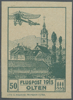 (*) Schweiz - Halbamtliche Flugmarken: 1913 Probedruck Der Für OLTEN Vorgesehenen Marke In BLAUGRÜN, Ungezähnt Auf - Used Stamps
