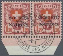 O Schweiz - Völkerbund (SDN): 1924, 1,20 Fr. Aufdruckausgabe Im Waagerechten Paar Mit Unterrand, Rechte Marke Mi - UNO