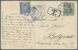 Serbien - Portomarken: 1908 (23.2.), Ansichtskarte Mit 5 Pf. Germania Von Jena Mit Nachportovermerken Nach Bel - Serbia