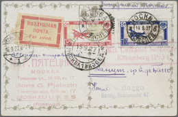 Sowjetunion: 1927, Flugpostkonferenz 10 K Und 15 K. Auf Luftpostkarte Von Moskau Nach Danzig, 10 K. Mit ABART - Storia Postale
