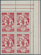 ** Sowjetunion: 1938, Komsomol (Комсомол), 50kop. Red, MARGINAL BLOCK OF FOUR From The Upper Right Corner Of The - Covers & Documents