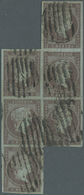 O Spanien: 1855, 2 R. Braunviolett Königin Isabella II. Nach Rechts, 6 Zusammenhängende Marken, Sauber Entwertet - Used Stamps