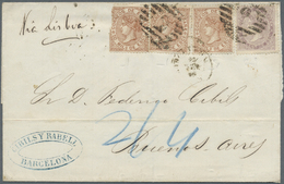 Br Spanien: 1868, 50 M. Brown 3 Copies And Single 20 C. Lilac, On Cover From Barcelona 29.9.68 To Buenos Aires, E - Oblitérés