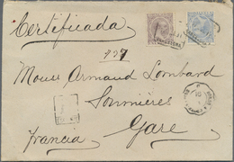 Br Spanien: 1891. Registered Envelope To France Bearing Yvert 198, 5c Blue And Yvert 209, 1 Peseta Violet Tied By - Used Stamps