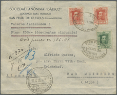 Br Spanien: 1929, Alfonso 50 C. (2), 10 C. Tied Oval "GIRO POSTAL 23 OCT 29 SAN FELUDE GUIXNOLS GERONA" To Declar - Usati