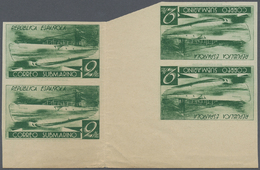 (*) Spanien: 1938, Submarine Proof 2 Pta. Green Imperforated, Two Horizontal Têtê-bêche Gutter Pairs With Sheet Ma - Used Stamps