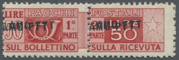 ** Triest - Zone A - Paketmarken: 1950, 50l. Red Showing Variety "double (shifted) Overprint", Unmounted Mint, Si - Colis Postaux/concession