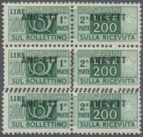 ** Triest - Zone A - Paketmarken: 1949, 200l. Green, Block Of Three, Centre Stamp Showing Variety "double Perfora - Postal And Consigned Parcels