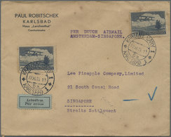 Br Tschechoslowakei: 1933, Airmail 4 K. (2) Tied "KARLSBAD K V 27 XI.33" To Air Mail Cover To Singapore, On Rever - Covers & Documents