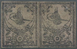 * Türkei: 1863, TUGRALI First Print 5 Pia. Rose Horizontal Pair Mint With New Gum, Light Border At Bottom, Full - Storia Postale