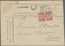 Br Türkei: 1909, 20 Pa. Carmine, Horizontal Pair Tied By Bilingual Cds. "PERA 11.1.12" To Preprinting Cover "TELE - Covers & Documents