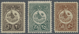 ** Türkei: 1909, Freimarken, Drei Werte Gezähnt L 12, 50 Pia Mit Kleinem Fehler. - Covers & Documents