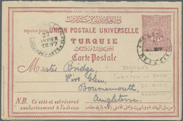 GA Türkei - Ganzsachen: 1896. Turkish Double Postal Stationery Reply Card 20p Claret Written From “H.M.S. Robreas - Postal Stationery