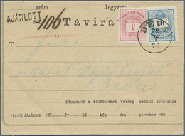 Br Ungarn: 1874, 10 K. Blue And 5 K. Rose Tied By Clear Cds. "DEVA 22.5.76" To Registered Telegram With Register - Lettres & Documents