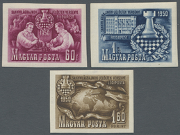 ** Ungarn: 1950, Hungary, Chess, 3 Values, Imperforated, Mnh - Covers & Documents