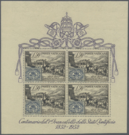 */** Vatikan: 1952, Blockausgabe Zum 100. Jahrestag Der Ersten Briefmarkenausgabe Des Kirchenstaates, Postfrisch Im - Covers & Documents